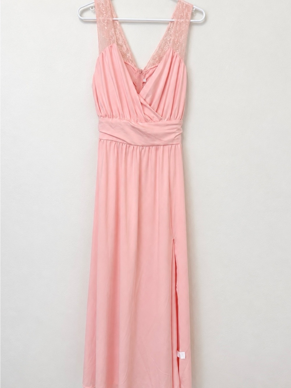 SHEIN Blush Pink Lace-Trim Maxi Dress